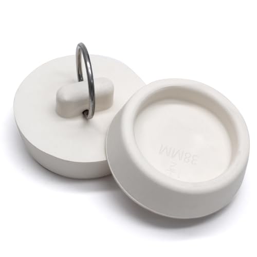 Bonsicoky Rubber Drain Stopper, 1-1/2 to 1-5/8 Inch, White, 2 Pcs | Bathtub Drain Plug, With Hanging Ring, For Kitchen and Bathroom, Bathroom Sink Stopper - size: 1-1/2 Inch to 1-5/8 Inch
