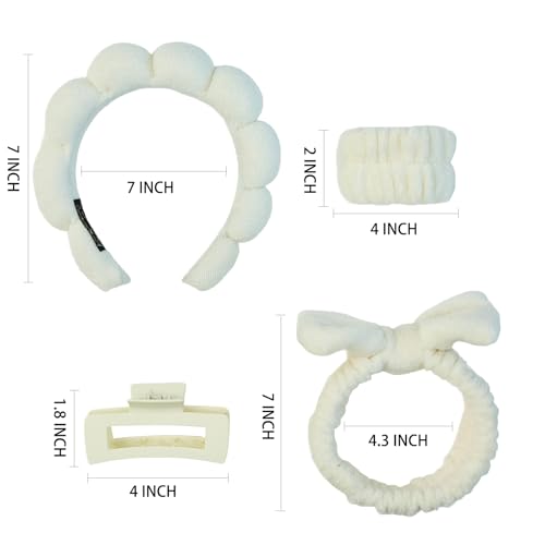 7 Pcs Spa Set, Facial Headband and Wristband Set, Skincare Accessories, College Style Girl Idea Gifts, Hair Accessories for Women and Girls（Light Beige） - color: Light Beige