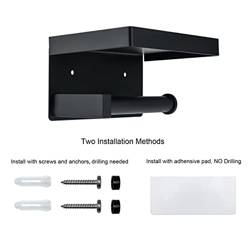 Toilet Paper Holder Tissue Roll Hanger with Shelf SUS304 Stainless Steel Matte Black Bathroom Lavatory Hardware Wall Mount Adhesive