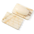 Koville 2PCS Natural Marble Soap Dishes for Shower, Golden Calacatta Marble Soap Dish, Stone Soap Tray for Bathroom, Bar Soap Holder for Sink, Stripe Grooves Saver Keep Bars Dry Easy Clean - color: Golden Calacatta