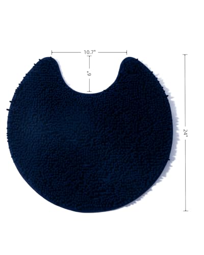 Soft Shaggy Round Toilet Rug U Shaped for Bathroom, Excellent Absorbent Contour Toilet Mat Machine Washable, Non-Slip Microfiber Chenille Bathroom Rugs 24" Navy Blue - color: Navy Blue