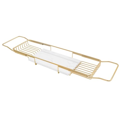 Expandable Bathtub Tray,Bathtub Tray Caddy for Luxury Bath Expandable,Expandable Range 68-90cm/26.77-35.43 in (Gold+White) - color: Gold+white