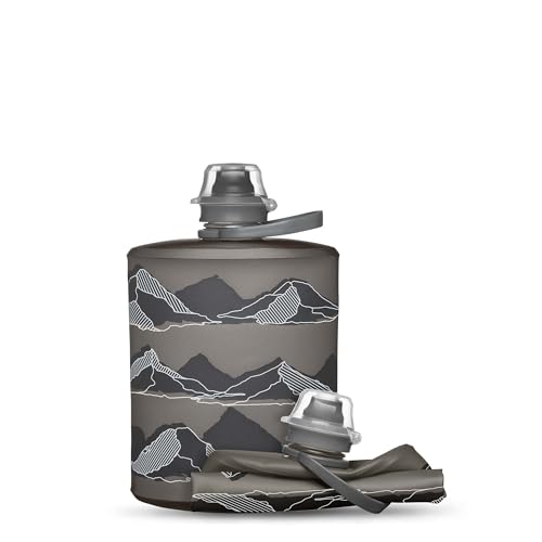 HydraPak Stow Collapsible Water Bottle – 350ml, 500ml, 1L – Ultralight, Leak-Proof, BPA-Free, Filter Compatible Travel & Hiking Flask - color: MTN Mammoth Grey, style: 17oz/500ml