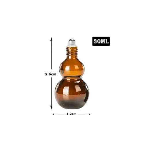 Essential Oil Roller Bottles, 30ML Amber Gourd Shaped Glass Roller Bottles with Stainless Steel Roller Ball, for Travel,Perfume (Amber-Gold Cap, 30ML) - color: Amber-Gold Cap, size: 30ML