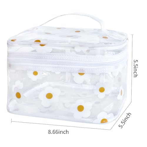 Clear White Flower Cosmetic Bag and Travel Pouch with Handle 8.66x5.51x5.51inch-Durable PVC Material,Versatile,Zipper Design for Smooth Sliding-Ideal for Makeup,Travel Essentials - color: White Flower#2