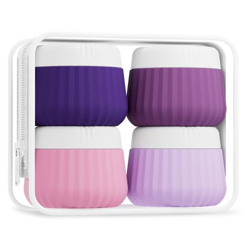 Mrsdry Travel Containers for Toiletries 4 Pack, TSA Approved Travel Size Toiletries, Travel Size Containers, With Clear Bag Leak Proof Silicone Jars, Travel Essentials Creams Jars Carrying Small Items - color: Purple, size: 1 oz