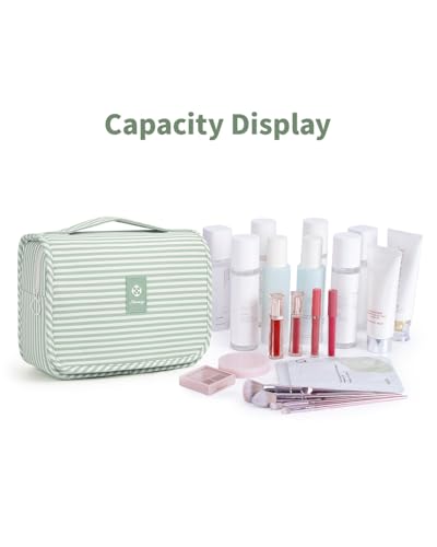Narwey Small Hanging Toiletry Bag for Travel Women Girl, Striped Toiletries Travel Bag with Hook, Hanging Makeup Bag Organizer Make Up Cosmetic Bags, Gifts for Kids Teen (Mint Green Stripe) - color: Y-Mint Green Stripe