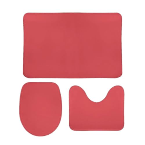 Bathroom Rugs Set 3 Piece Elegant Simple Hot Red Bath Rug Mat Set, Non Slip Absorbent Bathroom Decor Mat, Toilet Lid Cover & U Shaped Contour Rug - color: Hot Red, size: 1'8" x 2'6" (Rectangular)