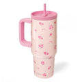SANDJEST Rose Stainless Steel Locking Lid Silicone Straw Tumbler with Handle 40oz, Floral Insulated Stainless Steel Travel Cup for Women Girls Friends, Gift Idea for Birthday Christmas - color: Rose