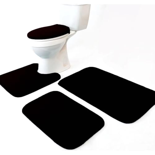 Madeals 4 Piece Bathroom Rug Set with Toilet Lid Cover and Memory Foam Bath Mat Sets 3 Piece and U-Shaped Toilet Floor Rug Back - color: Black, size: 20" x 32"/17" x 24"/Contour/Lid Cover