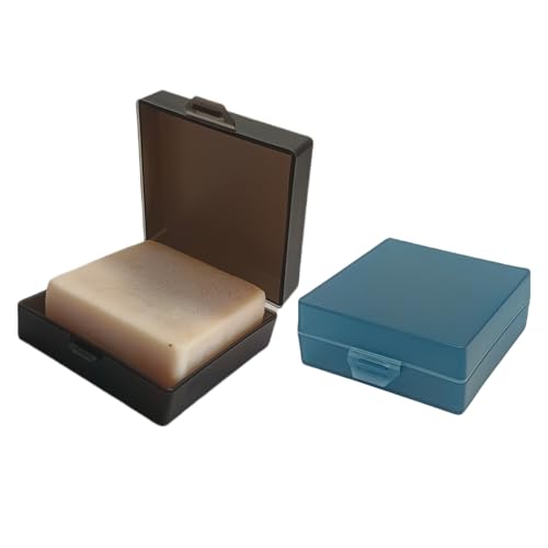 Soap Holder 2 Pack, Shower Bar Case Box Fit Dr Squatch, Waterproof Travel Container with Lid, Square Bathroom Soap Dish for Camping Gym Outdoor Traveling (Clear Black/Blue) - color: Clear Black / Blue