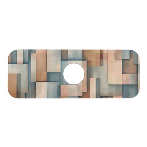 Faucet Draining Mat For Kitchen Sink, Geometric Shapes Brown Beige Diatom Mud Absorbent Drain Pad For Bathroom Kitchen Sink Splash Guard Drying Mat - color: Geometric Shapes Brown Beige