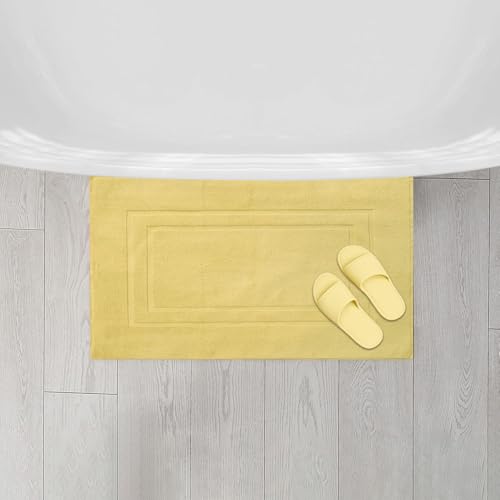 Feather & Stitch 2 Piece Towel Like Bath Mats (30x21 Inch) 100% Cotton Terry Bath Mats, Bathroom Shower Floor Mats [NOT A Bathroom Rug], Soft Absorbent Washable Mats - Yellow - color: Yellow