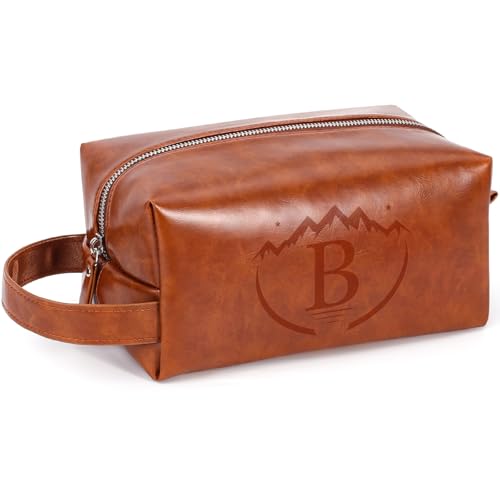 Toiletry Bag for Men,Mens Travel Toiletry Organizer,Personalized Men's Travel Essentials,Water Resistant PU Leather Shaving Bag for Dad Husband Boyfriend, Birthday Gifts for Him,Brown - B - style: Brown B