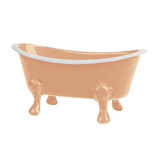 Rustic Enamel 1 Piece 5.5" Metal Clawfoot Mini Bathtub Soap Dish Mini Bath Tub Decoration Clawfoot Tub Soap Caddy Collection (Peach) - color: Peach