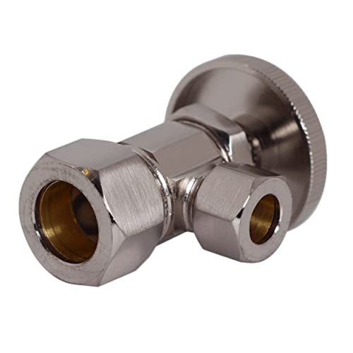 Westbrass Round Handle Angle Stop Shut Off Valve, 1/2" Copper Pipe Inlet with 3/8" Compression Outlet, Satin Nickel, D105-07 - color: Satin Nickel, size: 1 Pack