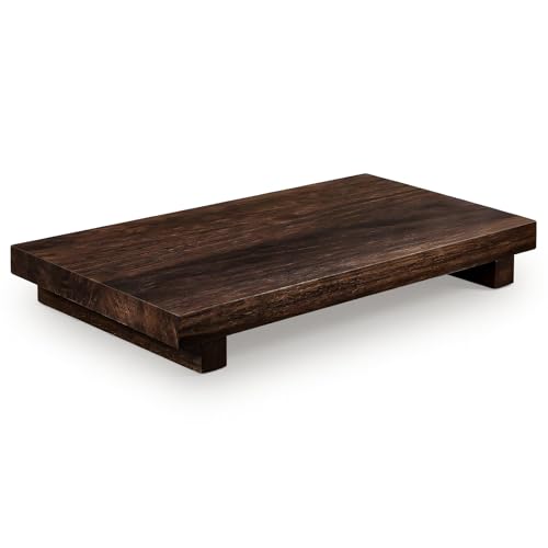 Wood Riser Tray Soap, Wood Pedestal Stand, Wooden Riser Kitchen Soap Dish Holder Rectangle Wooden Display Tray Decorative Rustic Bathroom Dishes Plant for Vanity, Counter, Sink (12 x 7 Inch,Brown)