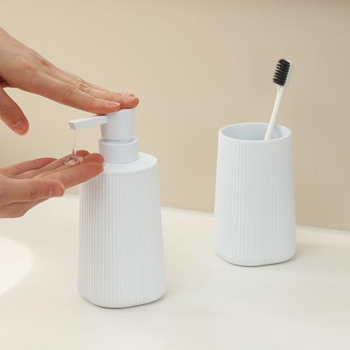 YAUKPH Bathroom Accessories Set 2 Piece Soap Dispenser and Toothbrush Holder for Bathroom Countertop Striped White - color: Striped White