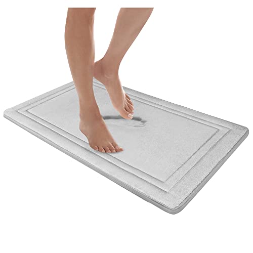 MICRODRY Quick Drying Memory Foam Framed Bath Mat with GripTex Skid-Resistant Base, 21x34, Light Grey - color: Light Grey, size: 21" x 34"