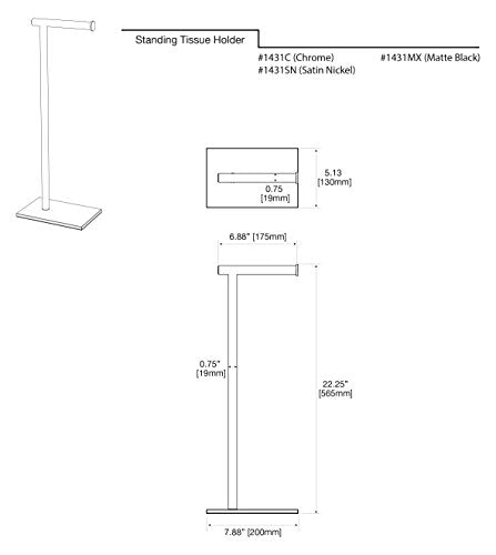 Gatco 1431C Modern Rectangle Base Freestanding Toilet Paper Holder, 21.25" Chrome with Weighted Base - color: Chrome, 21.25"h