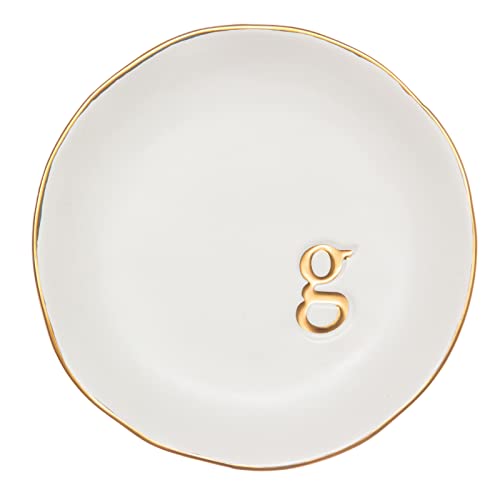 COLLECTIVE HOME Ceramic Jewelry Tray, Trinket Dish, Gifts for Women (G) | Mother's Day, Birthday, Christmas, Engagement Gifts, Vanity, Nightstand Decor, Embossed Gold Monogram Ring Dish with Gift Box - color: G