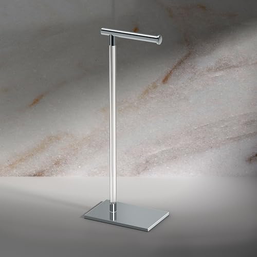 Gatco 1331C Modern Rectangle Base Freestanding Toilet Paper Holder, Chrome/Acrylic, Weighted Base Bathroom Tissue Stand 22.25" - color: Chrome/Acrylic, 22.25"h