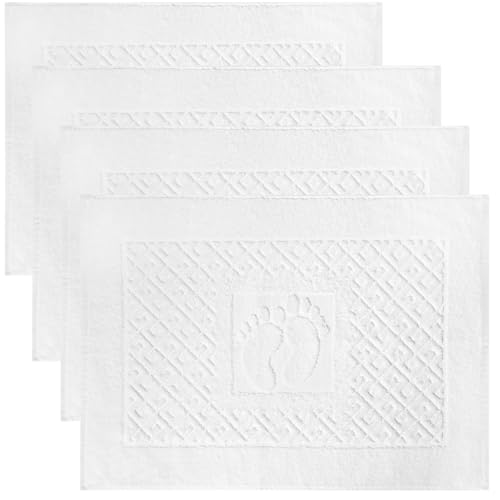 100% Turkish Cotton Bathroom Floor Towel, 4 Pack, Soft Bath Mat Towel, Quick-Drying, Machine Washable, Absorbent, Hotel & Spa Quality, 20x27.5 (4, White) - color: White, size: 4Pack