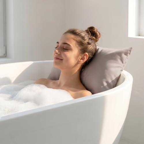 Luxury Bath Pillow for Bathtub, Soft & Comfortable Head Neck & Back Support, Adjustable Thickness, Quick Drying Bathtub Pillow for Pain Relief, Ideal Gift for Christmas Birthday Mother’s Day - color: Taupe