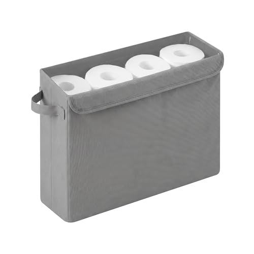 Cupic Cupid Toilet Paper Storage Baskets, Bathroom Toilet Paper Storage with Lid, Holds 12 Regular or 9 Mega Rolls, Slim Toilet Tissue Holder Basket with Clear PVC Lid and Handles, Grey - color: Grey