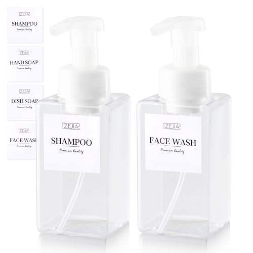 15OZ Foaming Soap Dispenser, 2-Pack Plastic Hand Soap Dispenser, Refillable Leakproof Foam Pump Bottle with Waterproof Labels, for Shampoo, Body Wash - color: Clear, size: 450ML