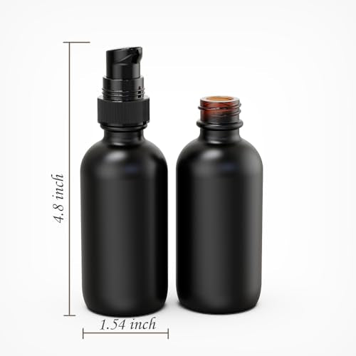 12Pack 2oz Black Glass Pump Bottles, 60ml with Black Pump, Empty Refillable Travel Small Container For Lotion Cream Essentil Oil Shampoo (60mlpumpBLK) - size: 2oz Black Glass