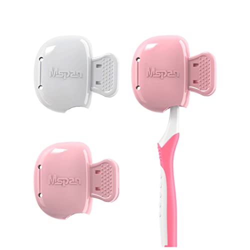 Mspan Toothbrush Head Cover Cap: Tooth Brush Travel Case Protector Plastic Clip Compatible with Manual & Electric Toothbrush for Adults Kids - 2 Packs - color: Pink, White, size: 2 Count (Pack of 1)