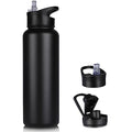 40 oz Insulated Water Bottle with Straw, Stainless Steel Sports Water Bottles with 2 Lids (Straw and Wide Mouth lid), Double Wall Vacuum, Leakproof, BPA-Free, Black - color: Black, size: 40 Ounces