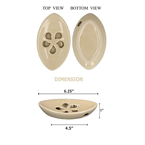 Ceramic Soap Dish with Self Draining Tray for Bar Soap, Bathroom, Kitchen (Ivory No.1) - color: Ivory No.1