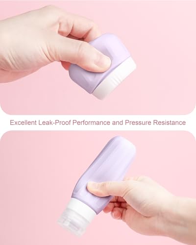 Mrsdry Travel Size Toiletries 8 Pack, TSA Approved 3oz/1oz Silicone Refillable Containers with Clear Travel Bag - color: Lavender, size: 3oz bottle 1oz jar