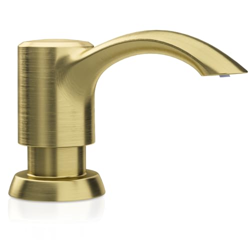 SAMODRA Built in Kitchen Sink Soap Dispenser (Brushed Gold) with 12 oz Large PET Lotion Bottle, Refill from Top - color: Gold Brushed, style: 12 oz Bottle