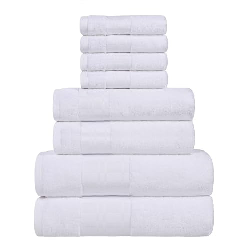 Superior 8-Piece Cotton Towel Set, Geometric Design, Dobby Border, Plush Quick Dry Towels, Decorative Bathroom, Spa, Includes 2 Bath, 2 Hand, 4 Face Towels/Washcloth, Larissa Collection, White-White - color: White-white, size: 8 Piece Towel Set