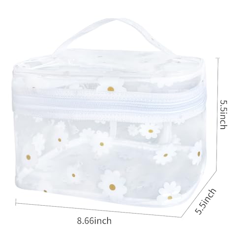 Clear White Flower Cosmetic Bag and Travel Pouch with Handle 8.66 * 5.51 * 5.51inch-Durable PVC Material,Versatile,Zipper Design for Smooth Sliding-Ideal for Makeup,Travel Essentials - color: White Flower#1