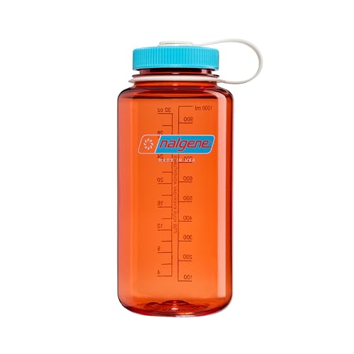 Nalgene 32 oz Wide Mouth Water Bottle | BPA-Free, Durable & Leak Proof, Lightweight Bottle for Hiking & Gym, Work & Travel - color: Flame w/ Blue Atoll, size: 32 Ounces