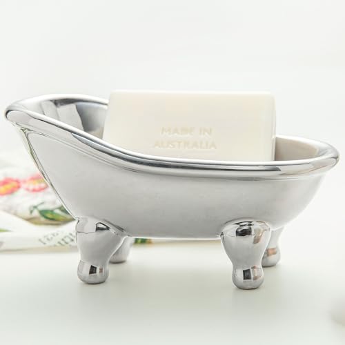 5.6" Ceramic Mini Bathtub Soap Dish Decortative Clawfoot Bathroom Soap Dish (Silver) - color: Silver
