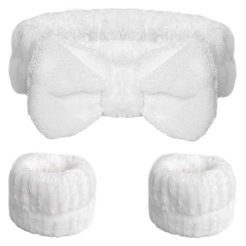 WSYUB Spa Headband and Wristband Set, Face Wash Headband, Makeup Skincare Headbands Wrist Bands for Washing Face, White - color: White
