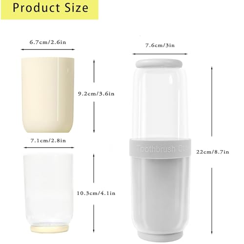 Breathable Toothbrush Travel Case, 2 in 1 Portable Travel Toothbrush Holder and Mouthwash Cup, Large Capacity Toothbrush Cup with Lid for School, Camping, Business Trip, Bathroom, Cruise (White) - color: White