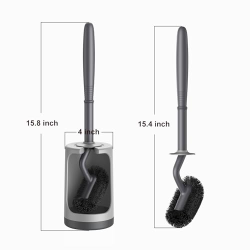 HAMITOR Toilet Bowl Brush Holder Set: Curved Design with Holder for Deep Cleaning Under Rim - Compact Hidden Scrubber for Small Space - Modern RV Bathroom Accessories - Gray - color: Gray
