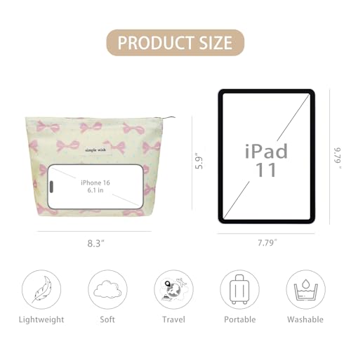 Wudygirl Bow Makeup Bag Polka Dot Cosmetic Bag Small Travel Makeup Pouch for Women Zipper Cosmetic Pouch Aesthetic Handbag 8.3" x 5.9"(Blue Dot Bow) - color: Blue Dot Bow