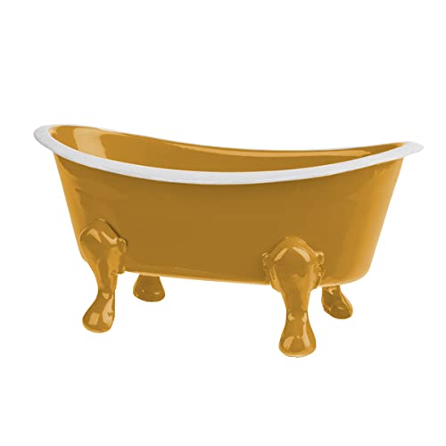 Rustic Enamel 1 Piece 5.5" Metal Clawfoot Mini Bathtub Soap Dish Mini Bath Tub Decoration Clawfoot Tub Soap Caddy Collection (Mustard) - color: Mustard