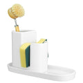 Geelin 3 in 1 Ceramic Kitchen Sink Caddy Dish Sponge Holder Scrub Brush Holder and Soap Tray for Kitchen Organizer White Rustic Farmhouse Supplies(White) - color: white