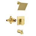 Esnbia Shower Tub Kit, Tub and Shower Faucet Set（Valve Included) with 6-Inch Rain Shower Head and Tub Spout, Single-Handle Tub and Shower Trim Kit,Brushed Gold - color: Brushed Gold, style: with tub spout