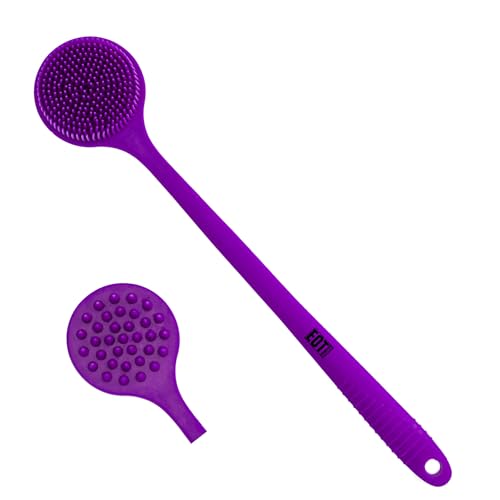 Bendable Long Handled Silicone Body Brush & Hair Scrubber - Bath Shower Back Brush, Shampoo Hair & Scalp Massager, Back Scrubber for Shower (Purple)