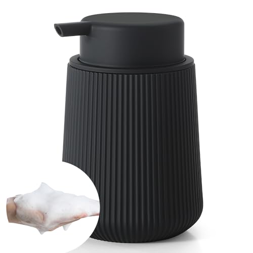 YAUKPH Striped Foaming Hand Soap Dispenser with Leak-Proof Pump for Bathroom and Kitchen Countertop 11oz Black - color: Black, size: Foaming Dispenser