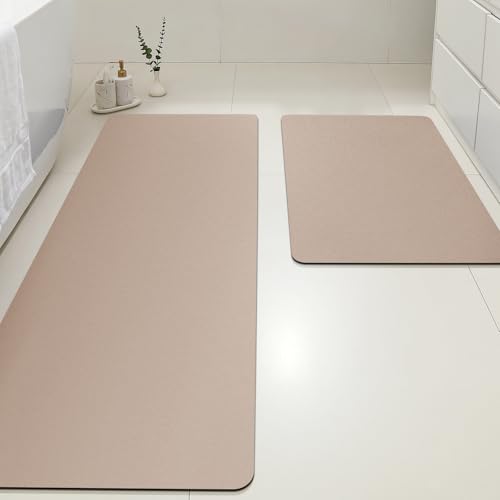 ACCUMTEK Non Slip Bath Mat, Thin Bathroom Rugs Fit Under Door, Quick Dry Bath Mats, Machine Washable Bath Rugs for Bathroom, Bathtub & Kitchen, Bathtub, Taupe/Solid/24 x17+48"x20" - color: Taupe, size: 24"x17"+48"x20"